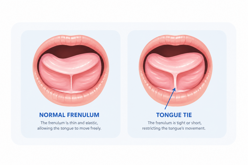 normal frenulum vs tongue tie diagram